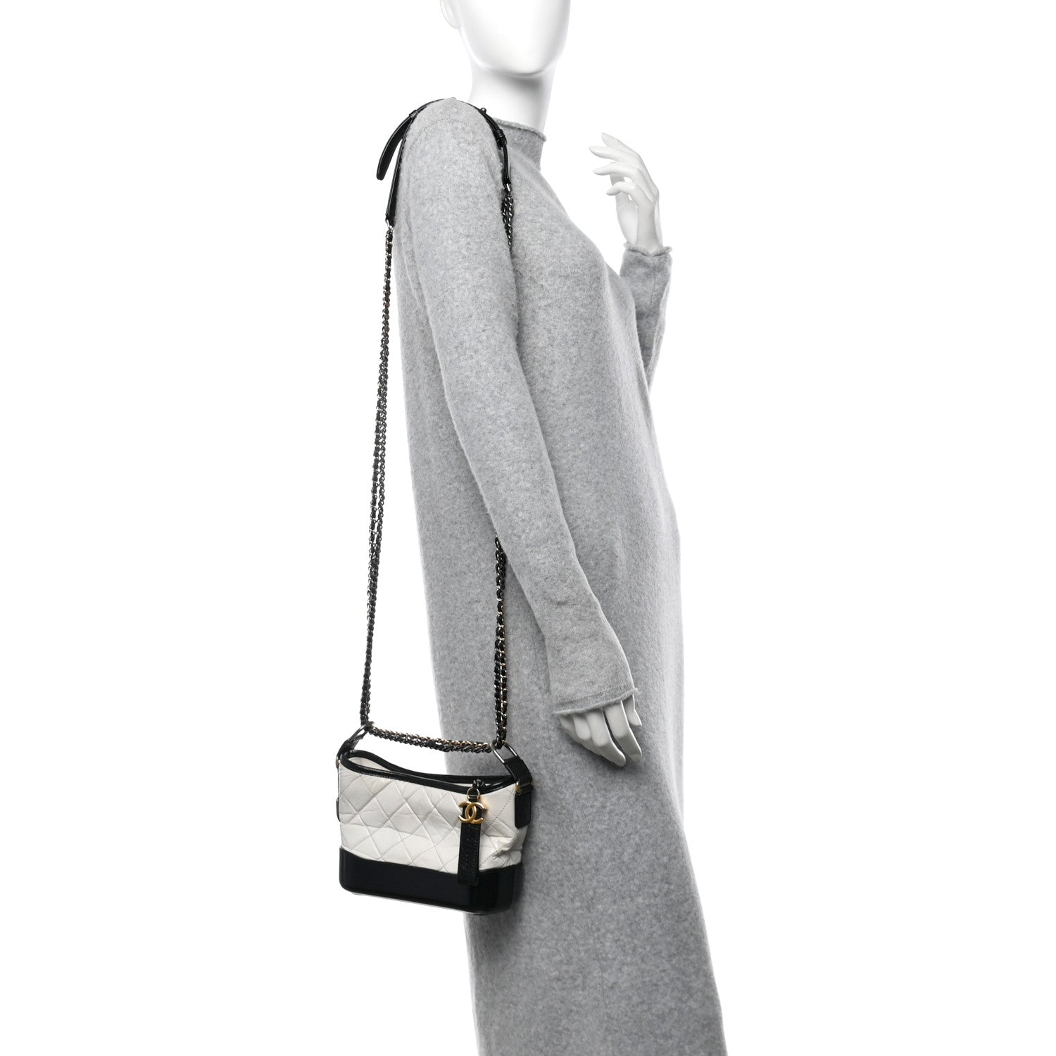 Chanel Aged Calfskin Quilted Small Gabrielle Hobo Black White 2 of 10
