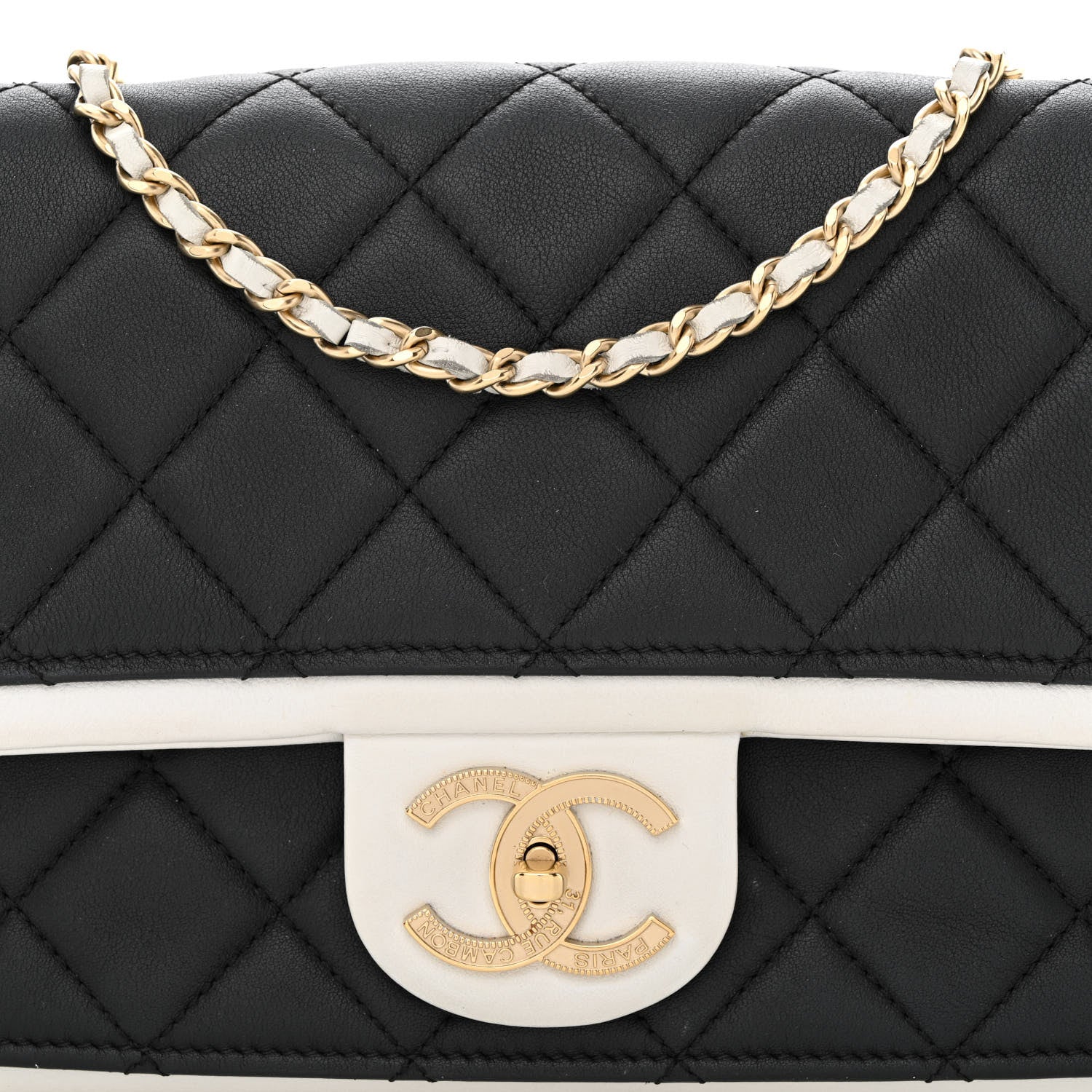 Chanel Calfskin Quilted Medium Graphic Flap Black White 8 of 13