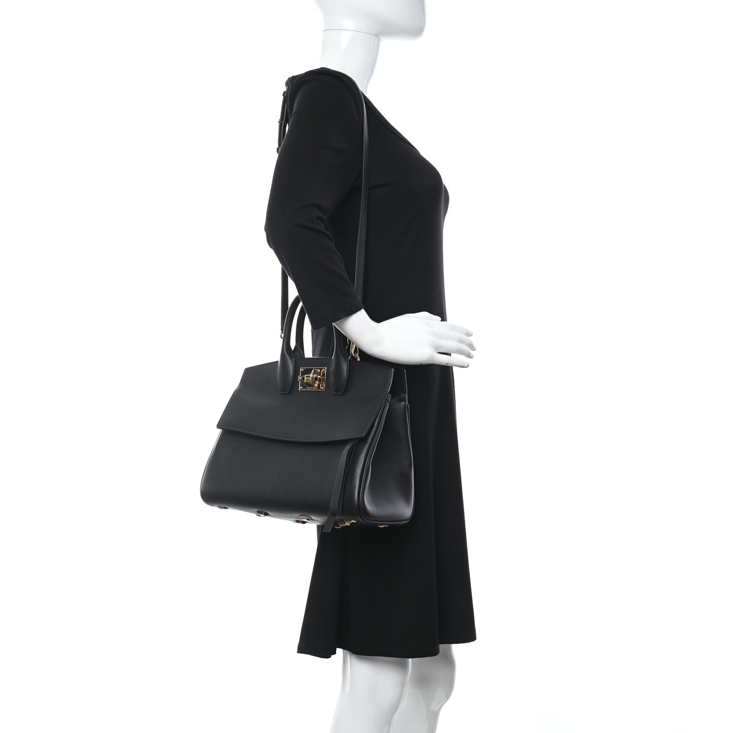 Salvatore Ferragamo Calfskin Medium Studio Bag Black 2 of 10