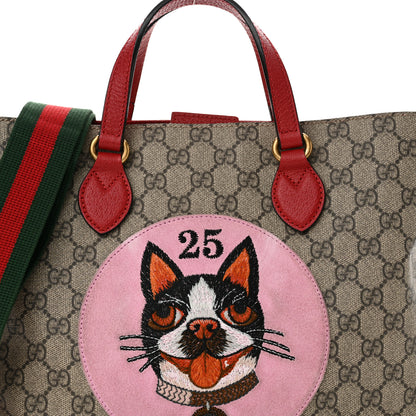 Gucci Soft GG Supreme Monogram Web Bosco Patch Small Crossbody Tote Beige Malva Hibiscus Red 9 of 11