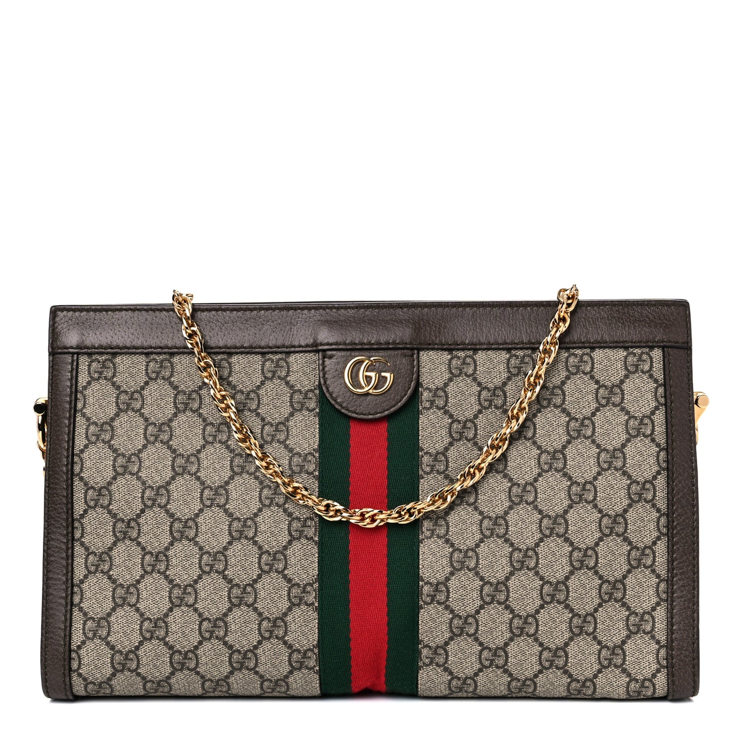 GG Supreme Monogram Web Medium Ophidia Chain Shoulder Bag Brown