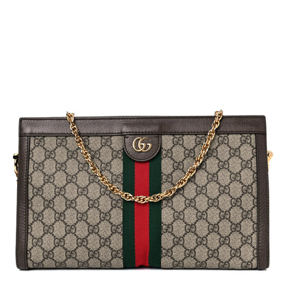 Gucci GG Supreme Monogram Web Medium Ophidia Chain Shoulder Bag Brown 1 of 17
