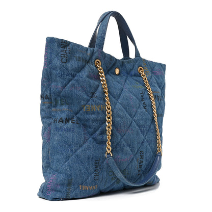 Chanel Denim Quilted Denim Mood Maxi Shopping Bag Blue Multicolor 3 of 10
