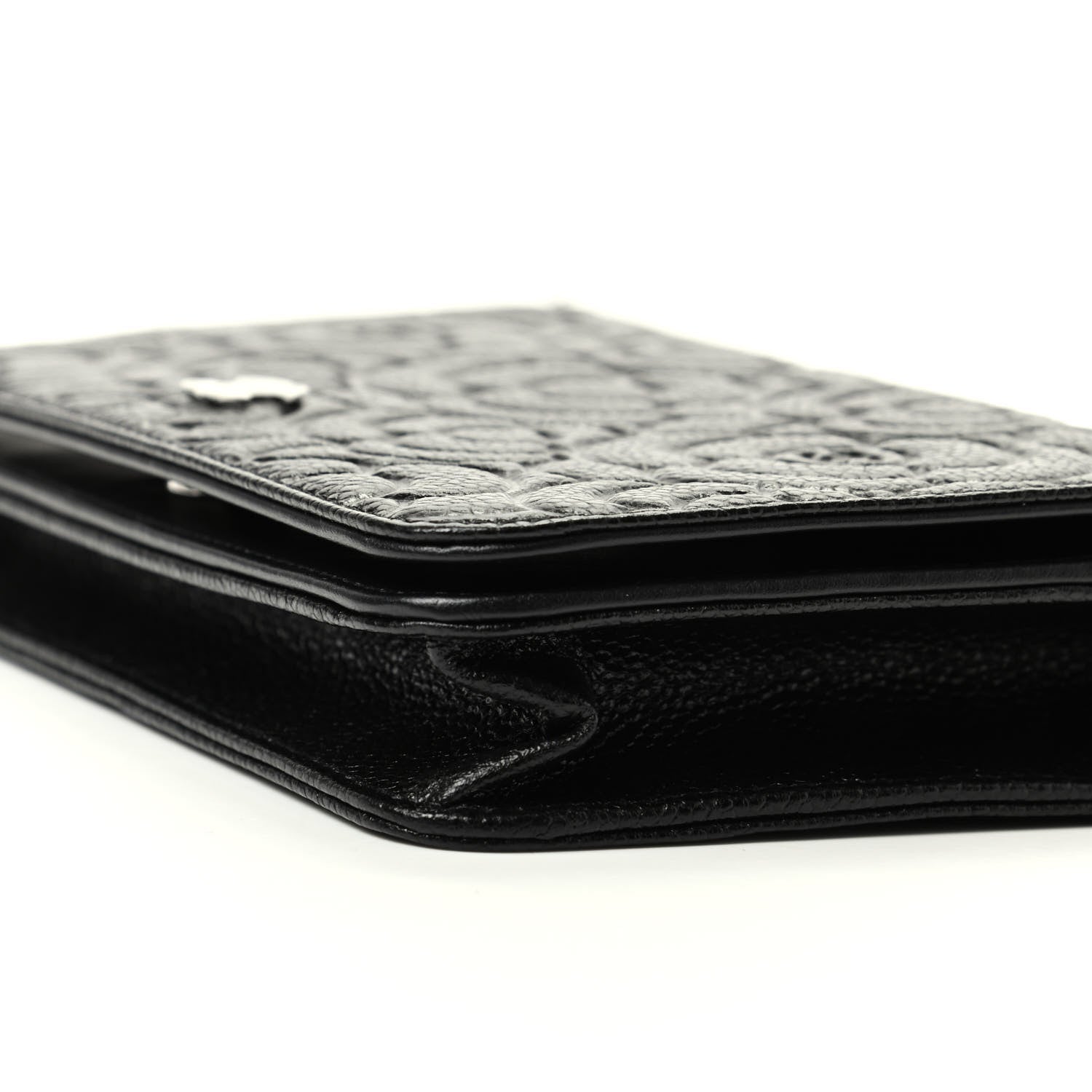Chanel Caviar Camellia Embossed Wallet On Chain WOC Black 6 of 10