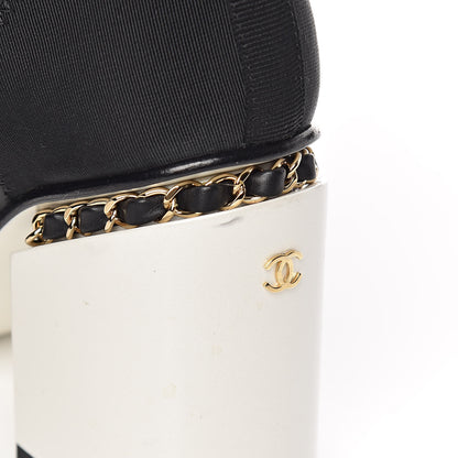 Chanel Calfskin Patent Grosgrain Chain Cap Toe High Boots 35 Black White 6 of 13