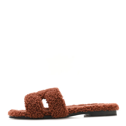 Hermes Woolskin Oran Sandals 36 Cognac 1 of 8