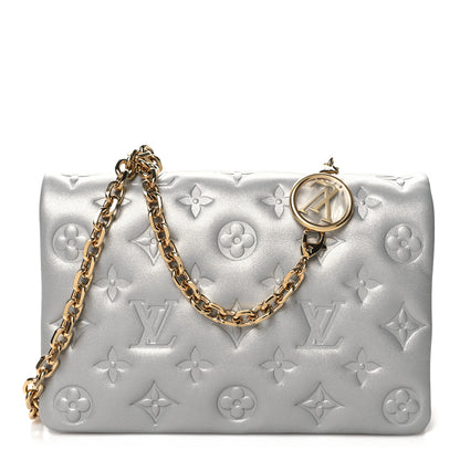 Louis Vuitton Metallic Lambskin Embossed Monogram Pochette Coussin Silver 1 of 11