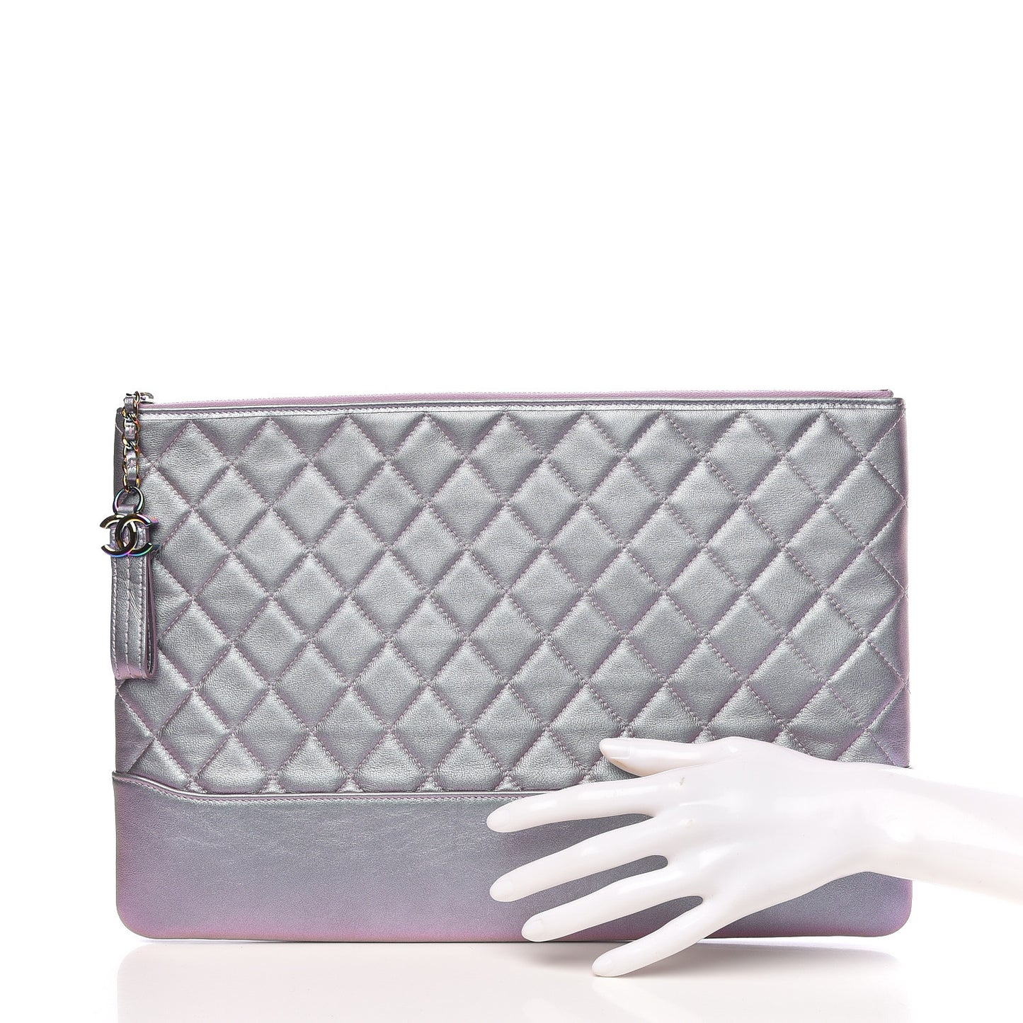 Iridescent Lambskin Quilted Large Gabrielle Cosmetic Case Light Purple