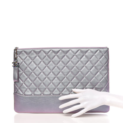 Chanel Iridescent Lambskin Quilted Large Gabrielle Cosmetic Case Light Purple 2 of 10