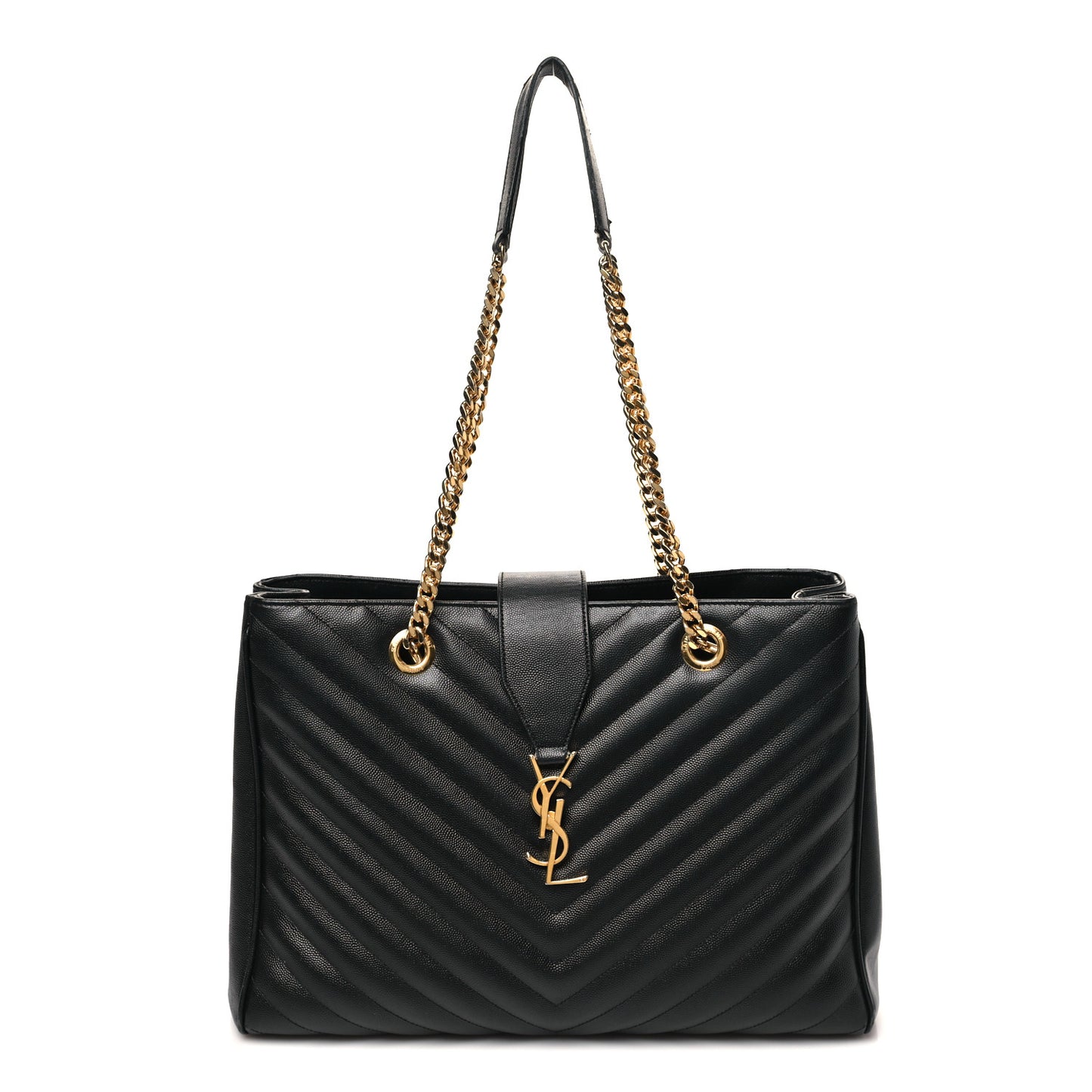 Grain De Poudre Matelasse Chevron Monogram Shopping Bag Black