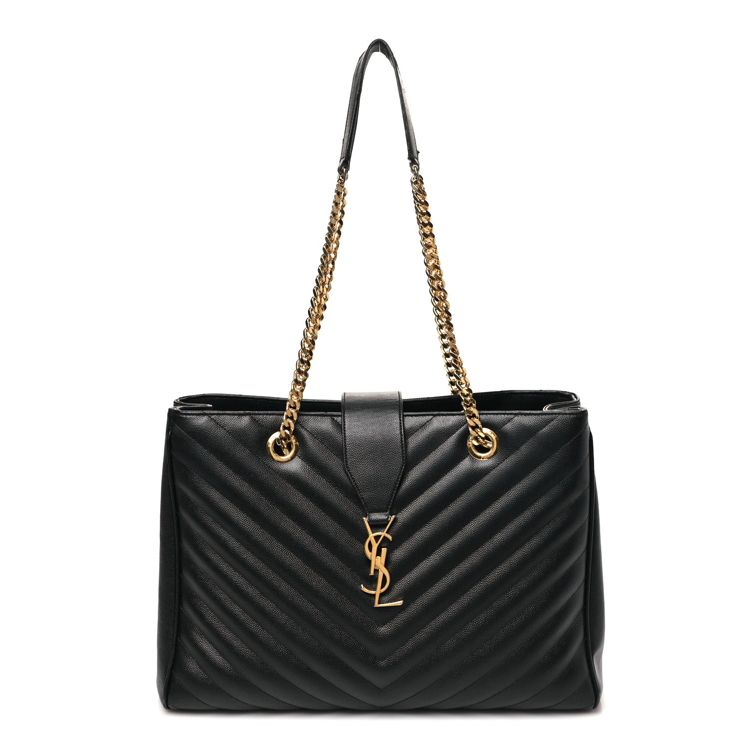 Saint Laurent Grain De Poudre Matelasse Chevron Monogram Shopping Bag Black 1 of 13