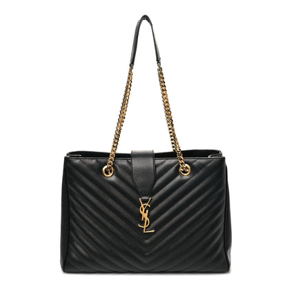 Saint Laurent Grain De Poudre Matelasse Chevron Monogram Shopping Bag Black 1 of 13