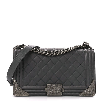 Chanel Calfskin Quilted Metal Embellished Paris Dallas Medium Boy Flap Grey 1 of 10