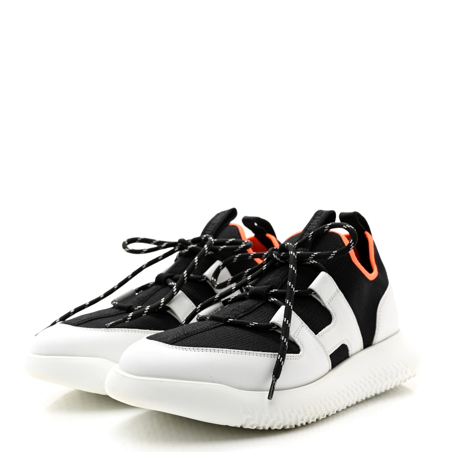 Hermes Technical Canvas Calfskin Womens Duel Sneakers 38 White Black 3 of 13