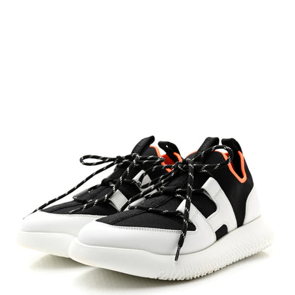 Hermes Technical Canvas Calfskin Womens Duel Sneakers 38 White Black 3 of 13