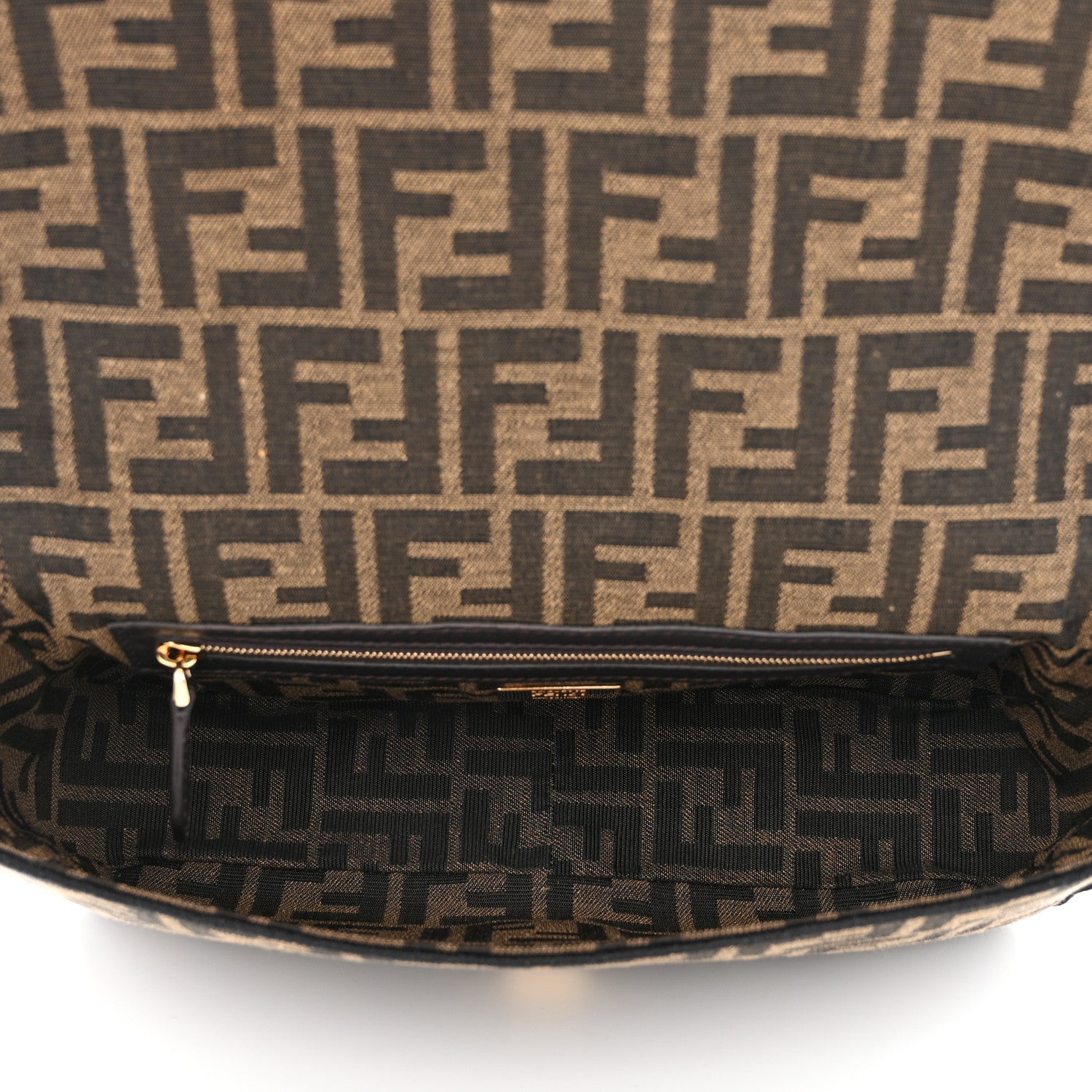 Fendi Fabric Jacquard FF 1974 Medium Baguette Tobacco Moro Black 4 of 10