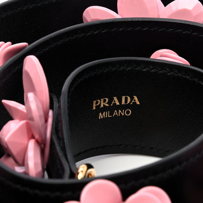 Prada Calfskin Plexiglass Flower Shoulder Strap Black Pink 4 of 5
