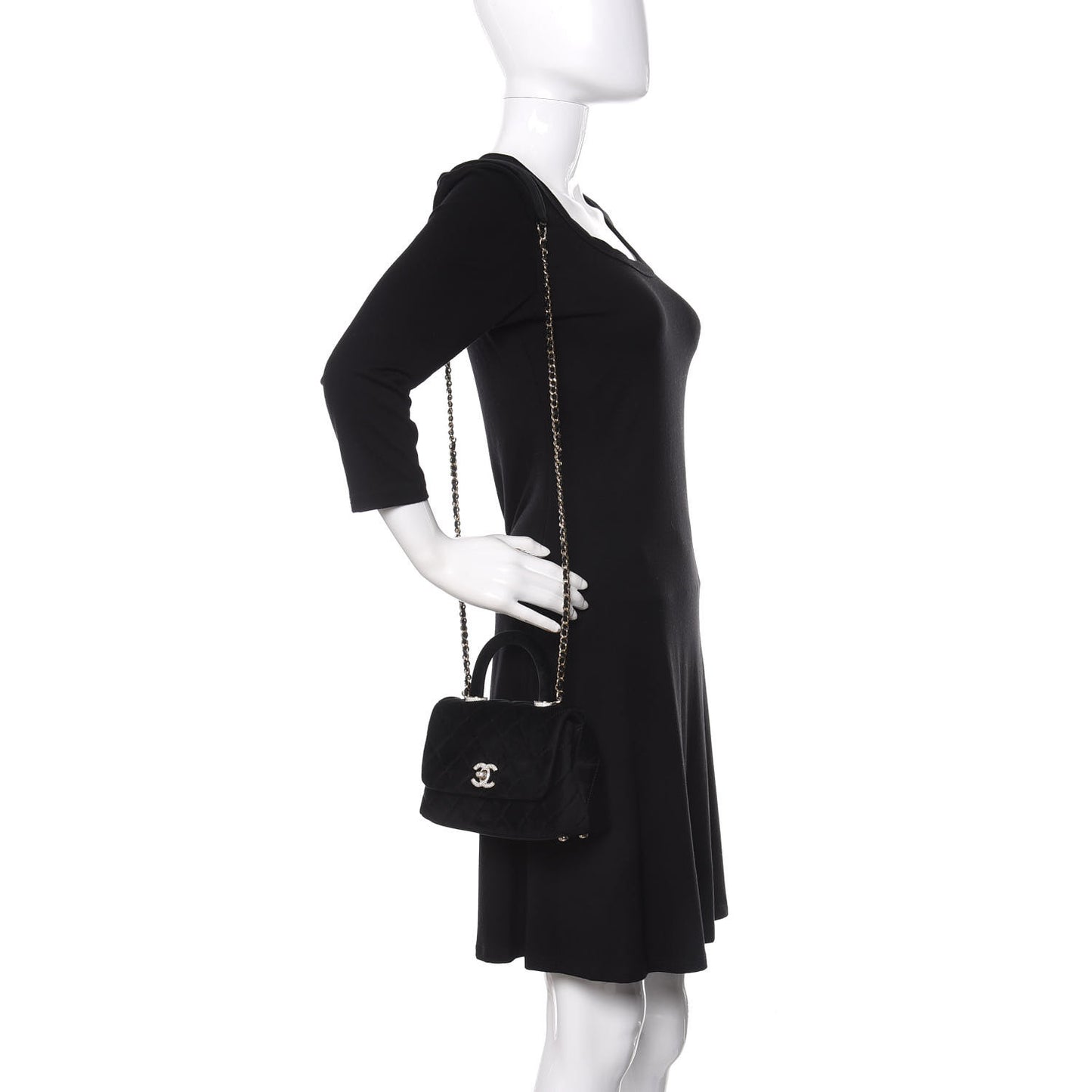 Velvet Crystal Quilted Extra Mini Coco Handle Flap Black