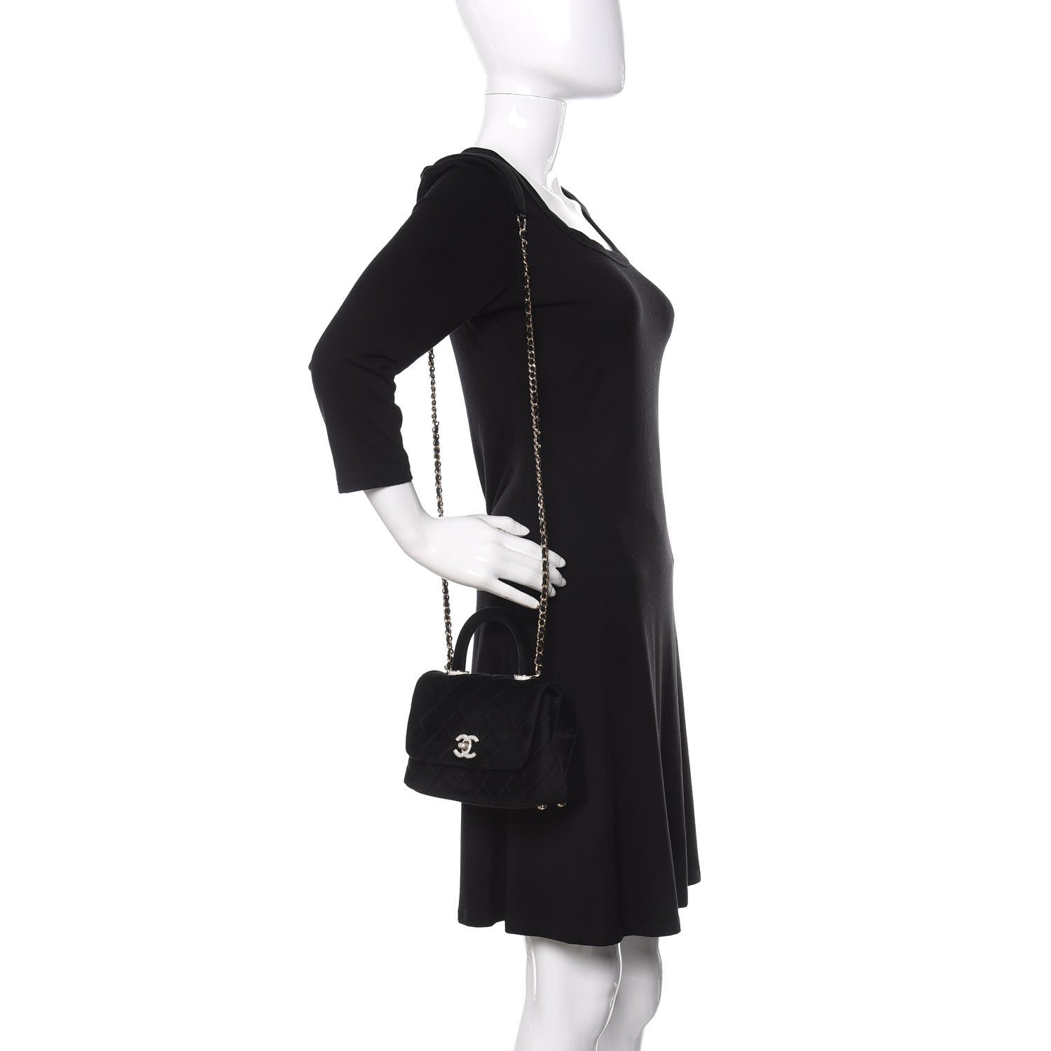 Chanel Velvet Crystal Quilted Extra Mini Coco Handle Flap Black 2 of 10