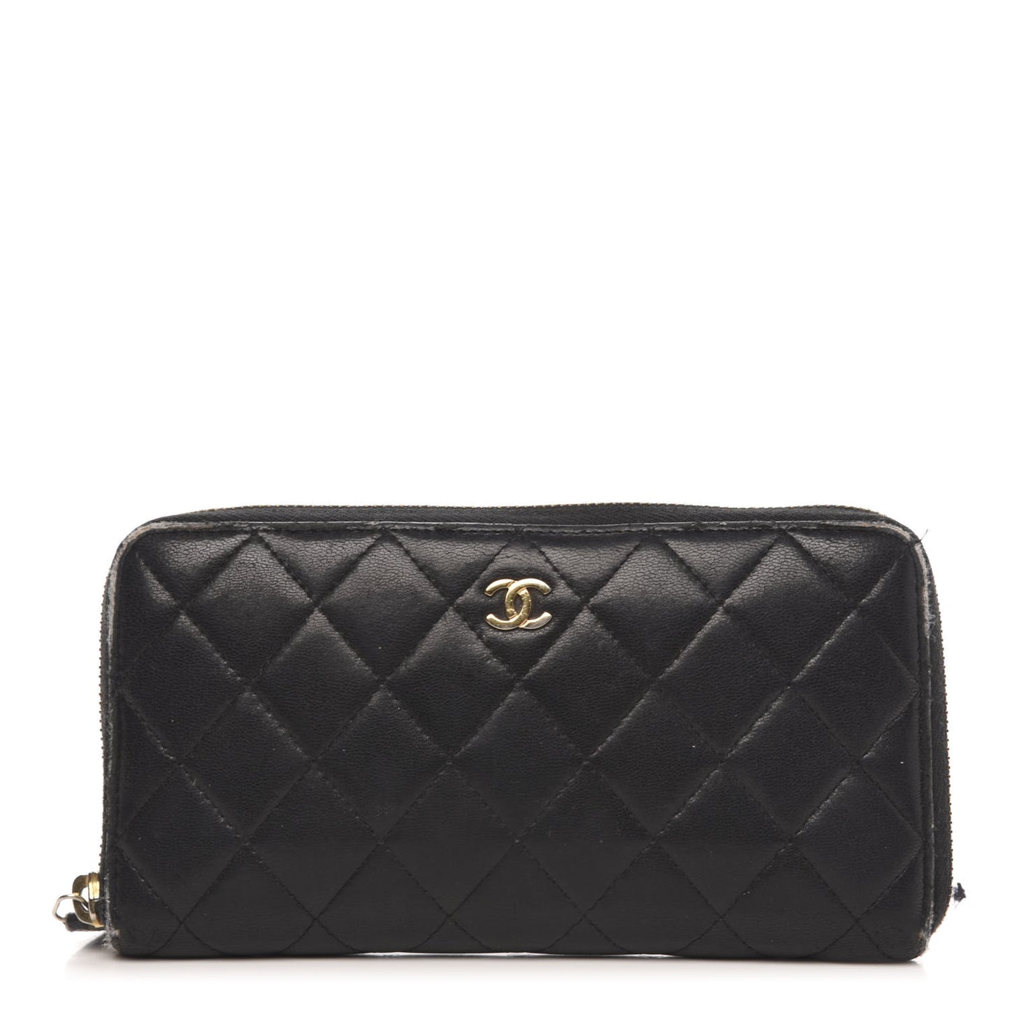 Lambskin Quilted Large Gusset Zip Around Wallet Black