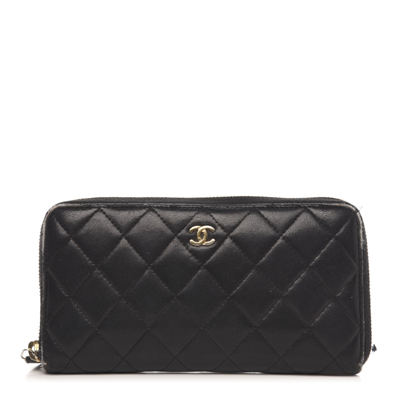 Chanel Lambskin Quilted Large Gusset Zip Around Wallet Black 1 of 15