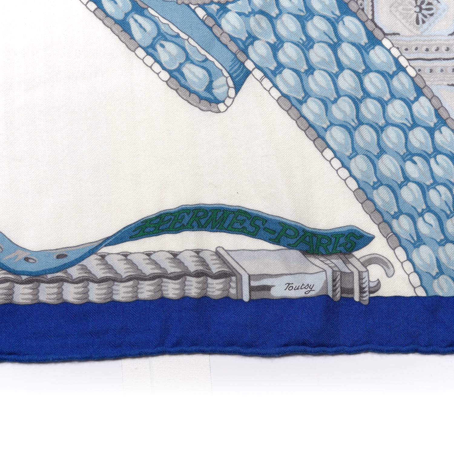 Hermes Cashmere Silk Ceintures et Liens Shawl 140 Bleu Klein Blanc Vert 4 of 7