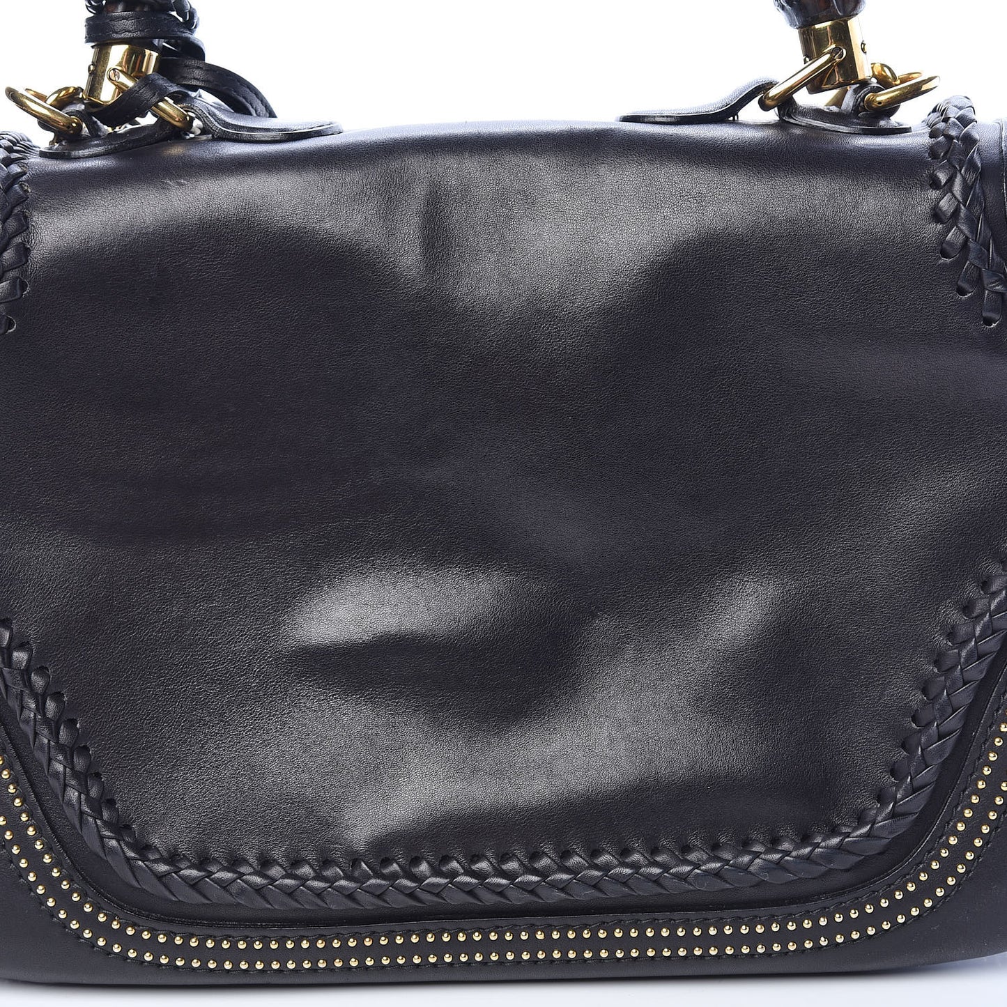 Calfskin New Bamboo Large Top Handle Bag Black
