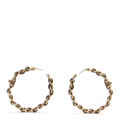 Chanel Lambskin CC Turnlock Chain Hoop Earrings Matte Gold Beige 3 of 3