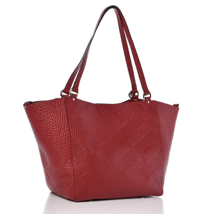 Burberry Signature Grain Calfskin Check Embossed Small Canterbury Tote Red 4 of 8