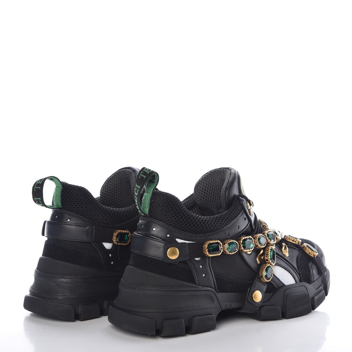 X SEGA Mesh Suede Calfskin Removable Crystals Womens Flashtrek Sneakers 41 Black Silver