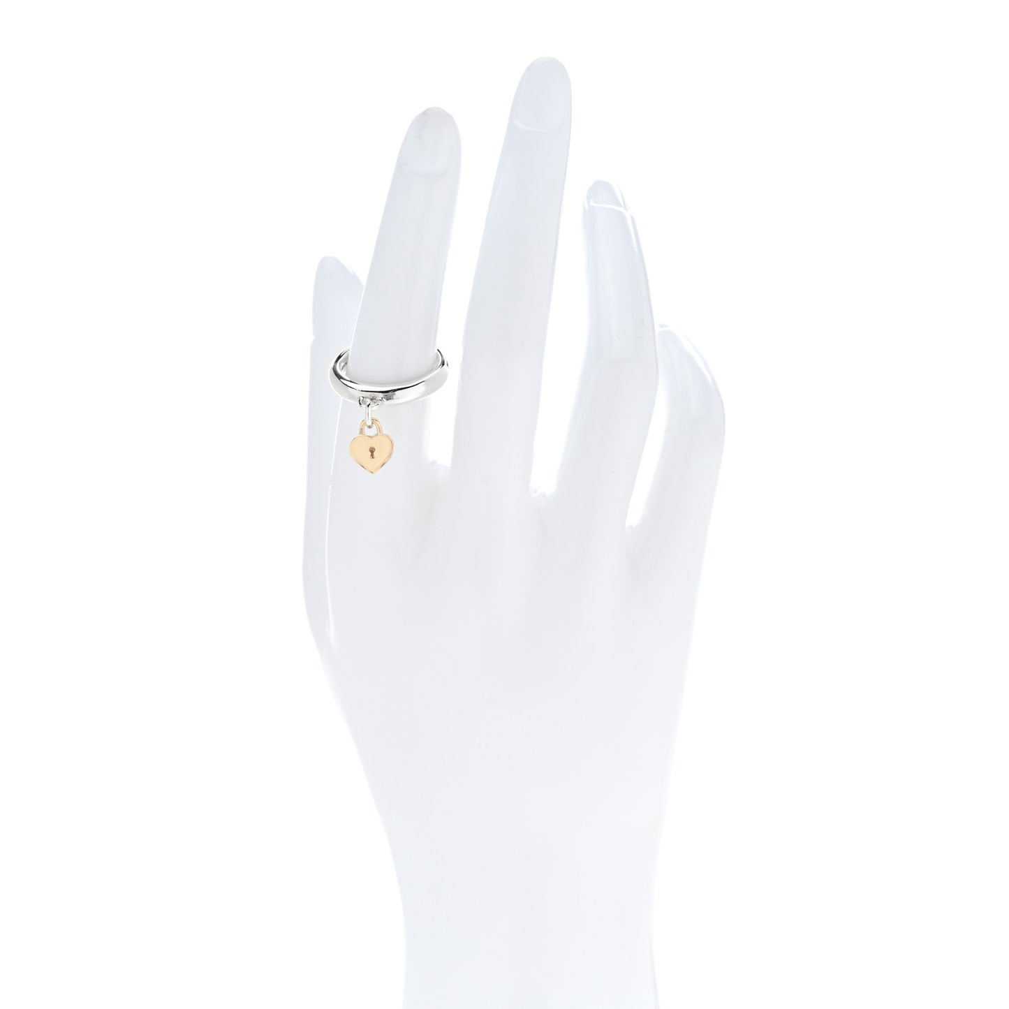 Sterling Silver 18K Yellow Gold Heart Lock Charm Ring 53 6.5