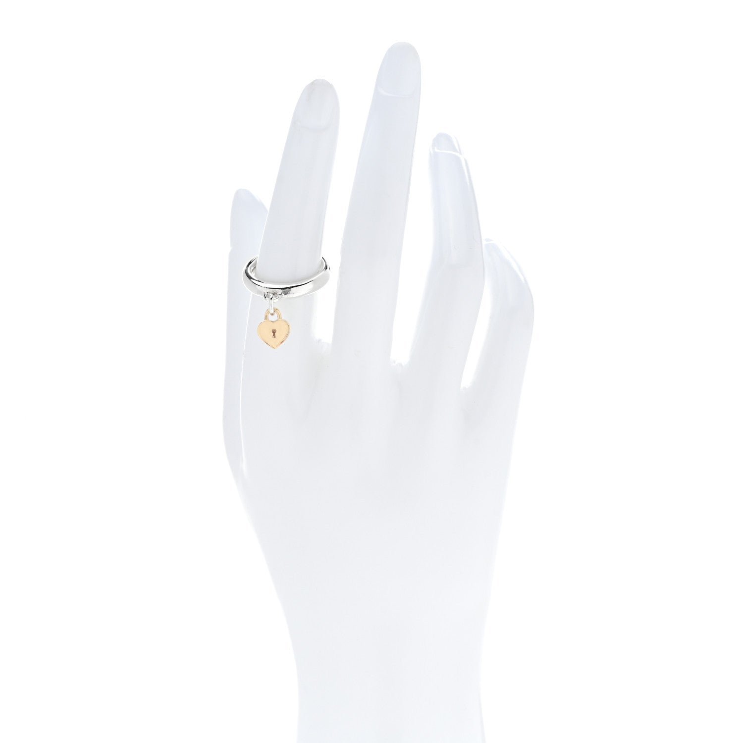 Tiffany Sterling Silver 18K Yellow Gold Heart Lock Charm Ring 53 6.5 2 of 4