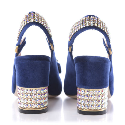 Gucci Velvet Crystal Square G Madelyn Slingbacks 36.5 Cobalt Blue 5 of 11