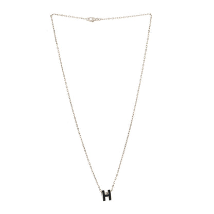Hermes Lacquered Palladium Mini Pop H Pendant Necklace Black 3 of 5