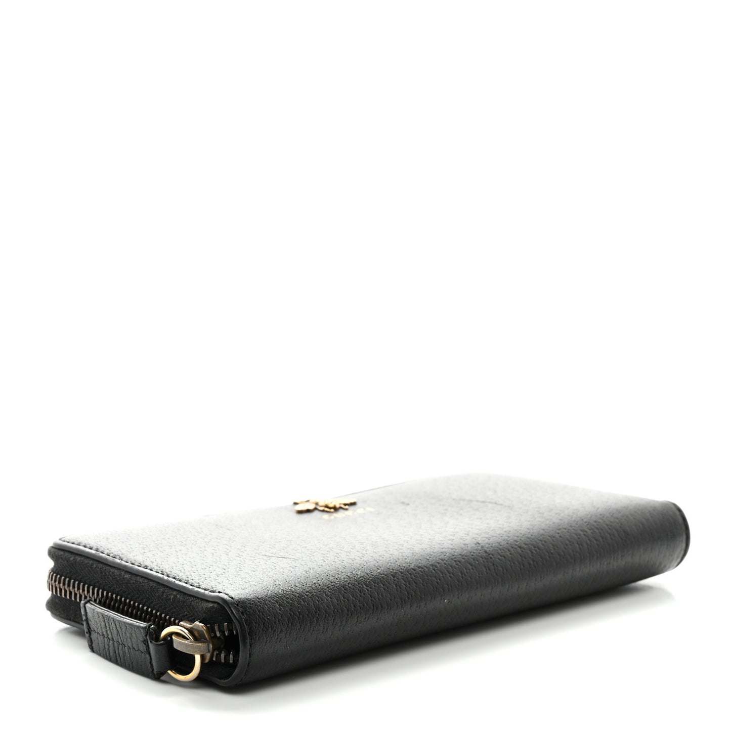 Pebbled Calfskin Animalier Zip Around Wallet Black