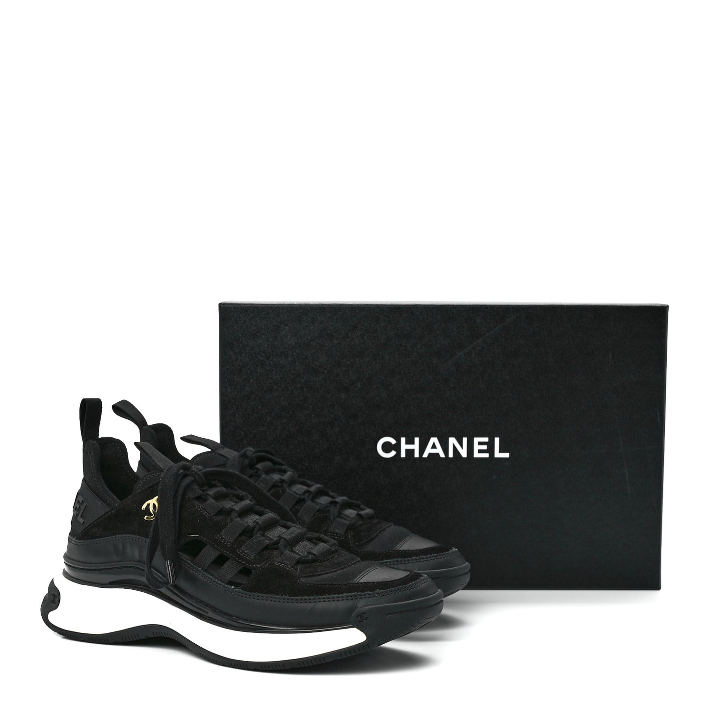 Velvet Calfskin Mixed Fibers CC Sneakers 39 Black