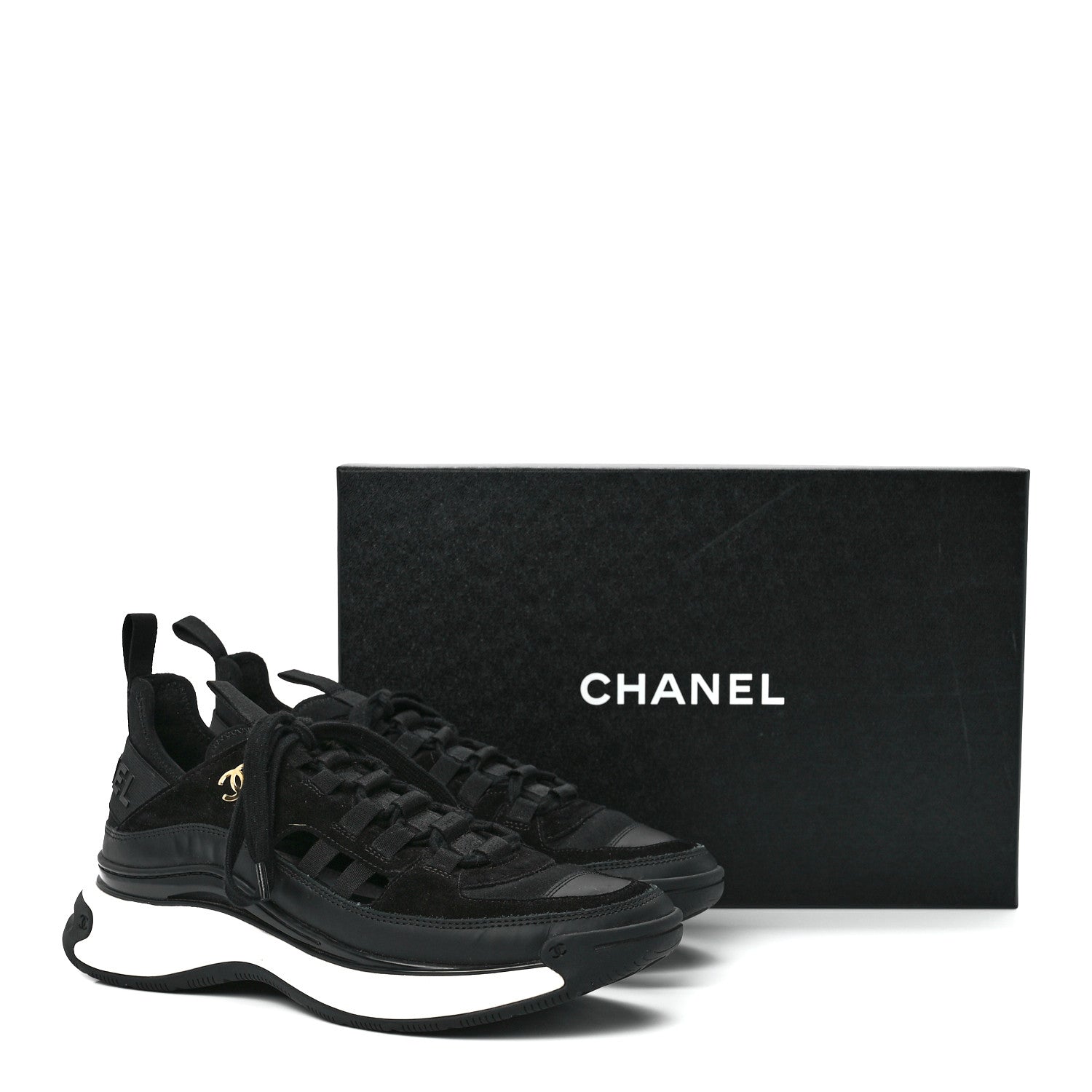 Chanel Velvet Calfskin Mixed Fibers CC Sneakers 39 Black 9 of 9