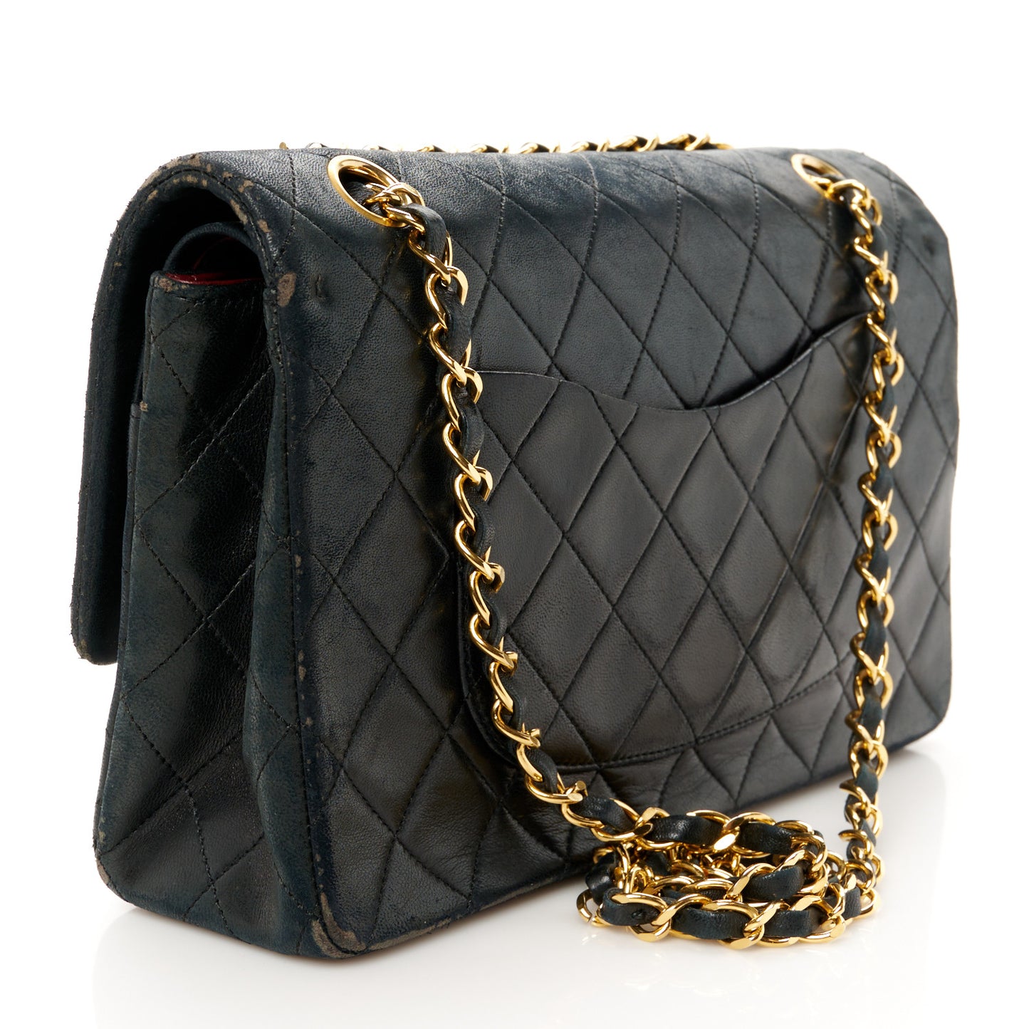 Lambskin Quilted Medium Double Flap Black