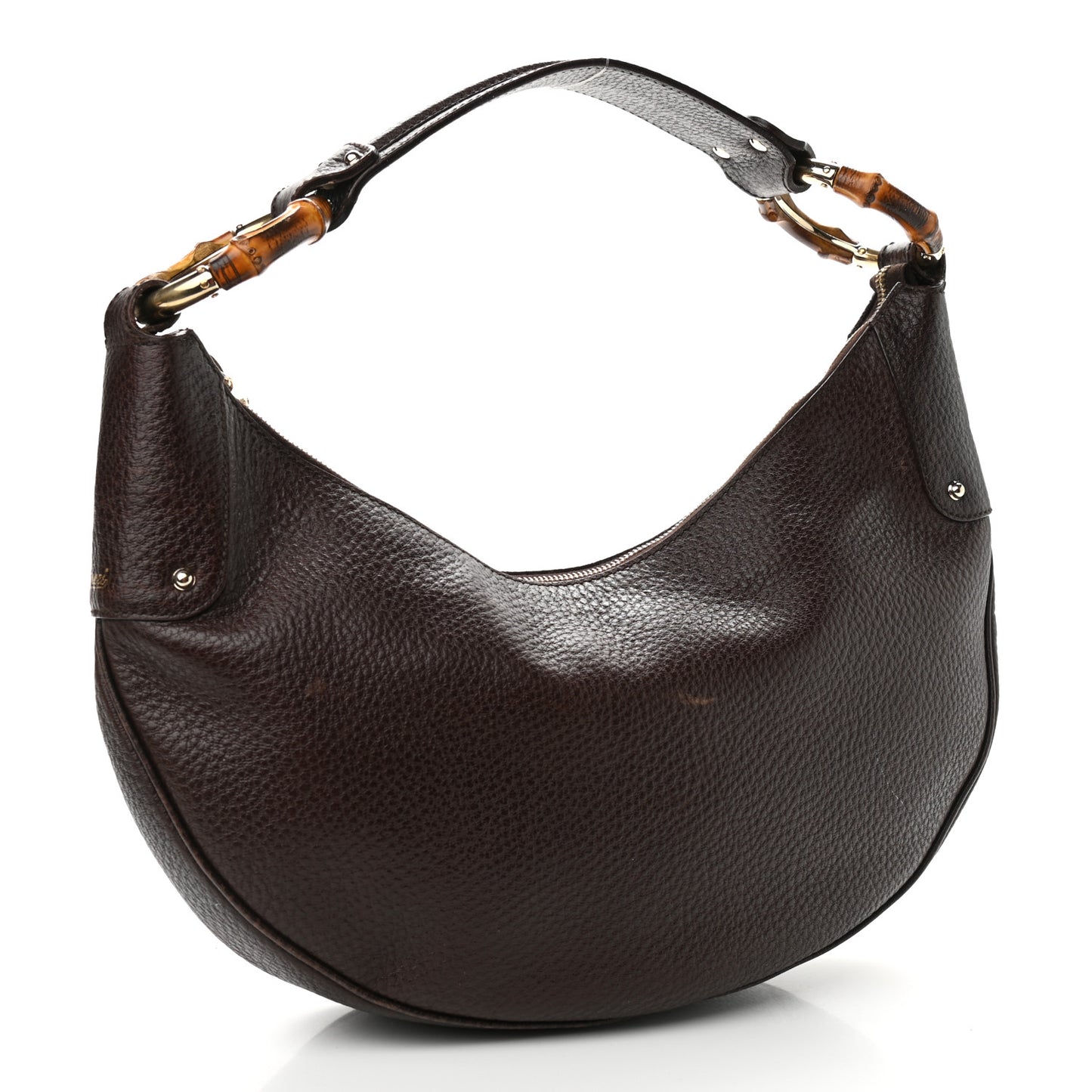 Pebbled Calfskin Half Moon Bamboo Ring Hobo Dark Brown