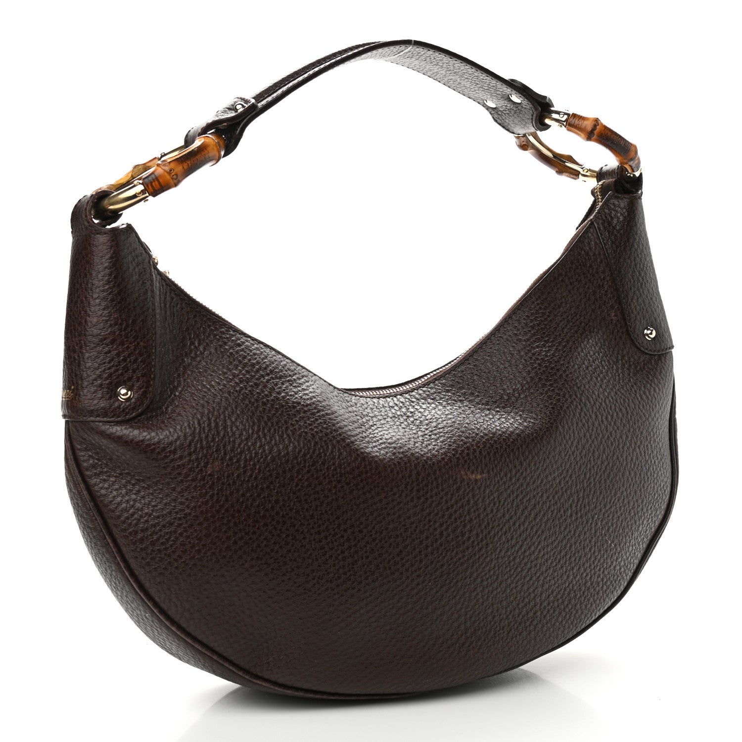 Gucci Pebbled Calfskin Half Moon Bamboo Ring Hobo Dark Brown 2 of 19