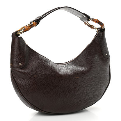 Gucci Pebbled Calfskin Half Moon Bamboo Ring Hobo Dark Brown 2 of 19