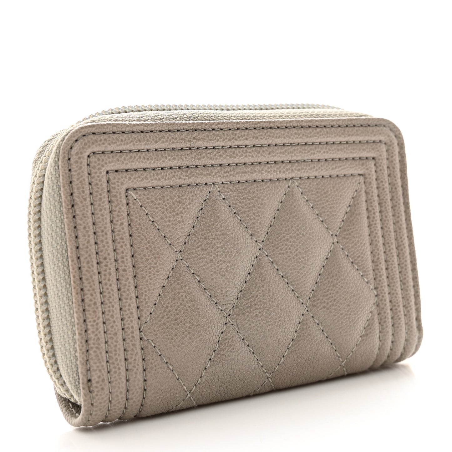 Caviar Quilted Boy Zip Around Coin Purse Wallet Grey