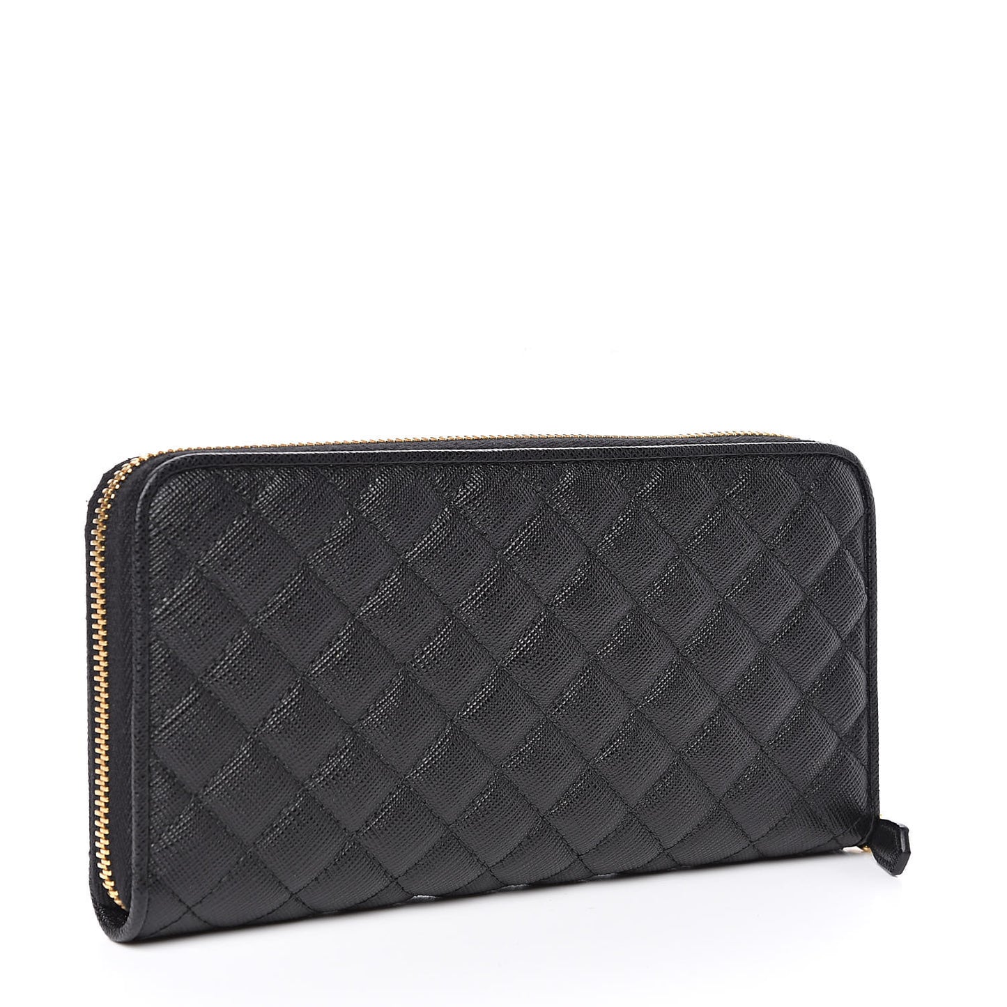 Saffiano Quilted Zip Around Wallet Black