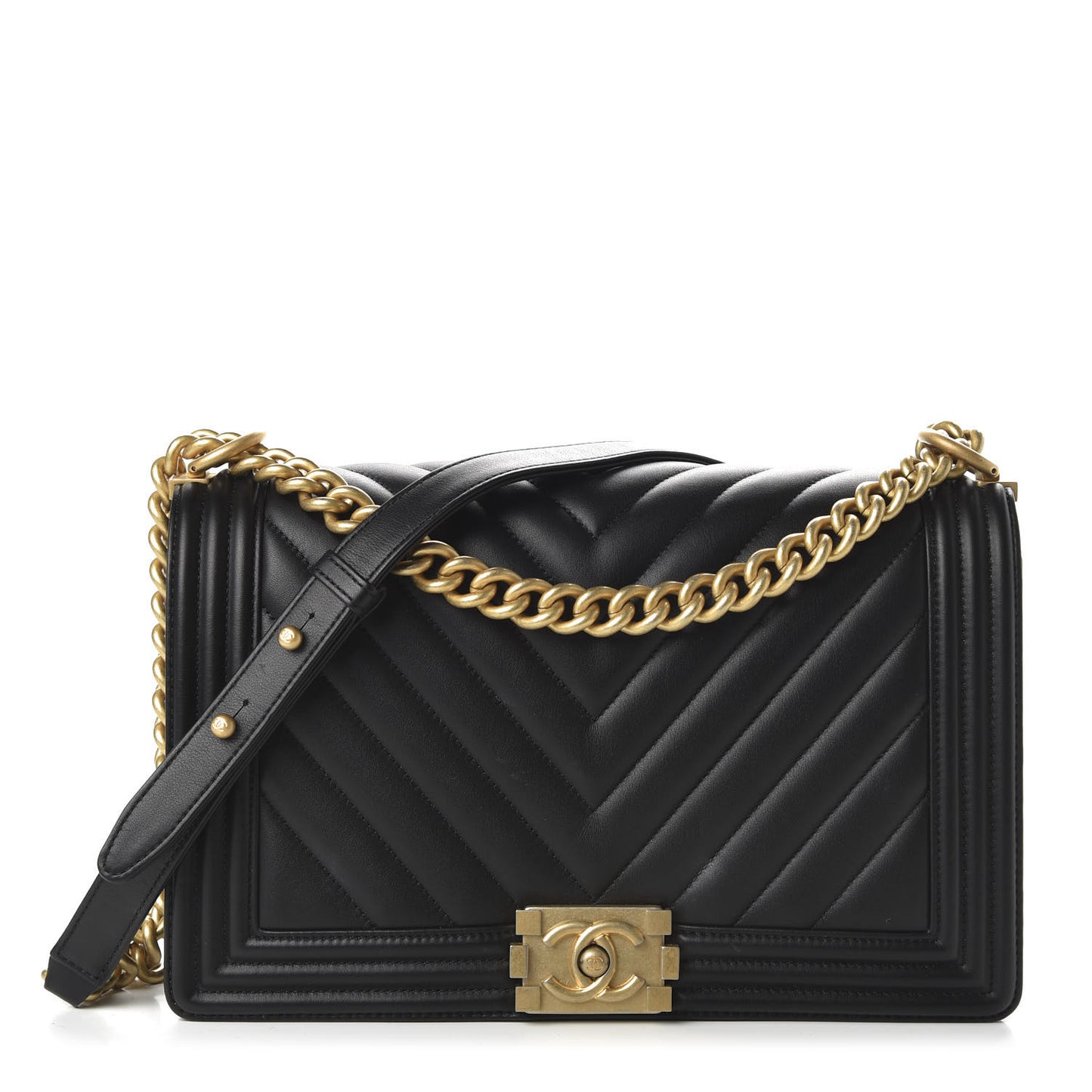 Lambskin Chevron Quilted Medium Boy Flap Black