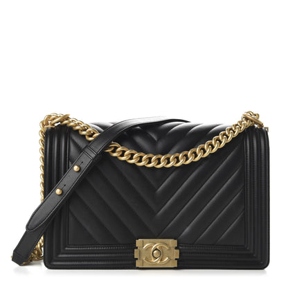 Chanel Lambskin Chevron Quilted Medium Boy Flap Black 1 of 10