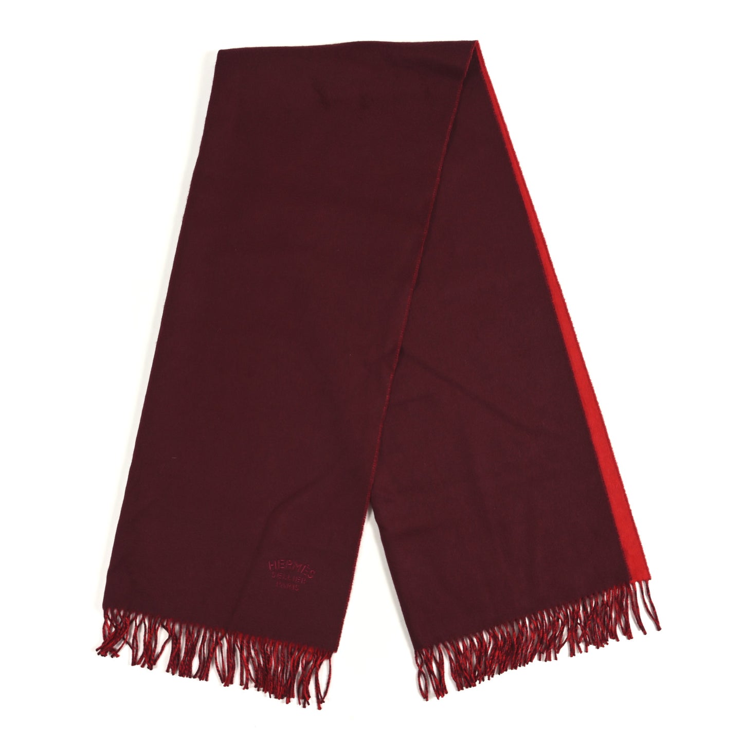 Cashmere Fringe Double Face Scarf Bordeaux Rouge