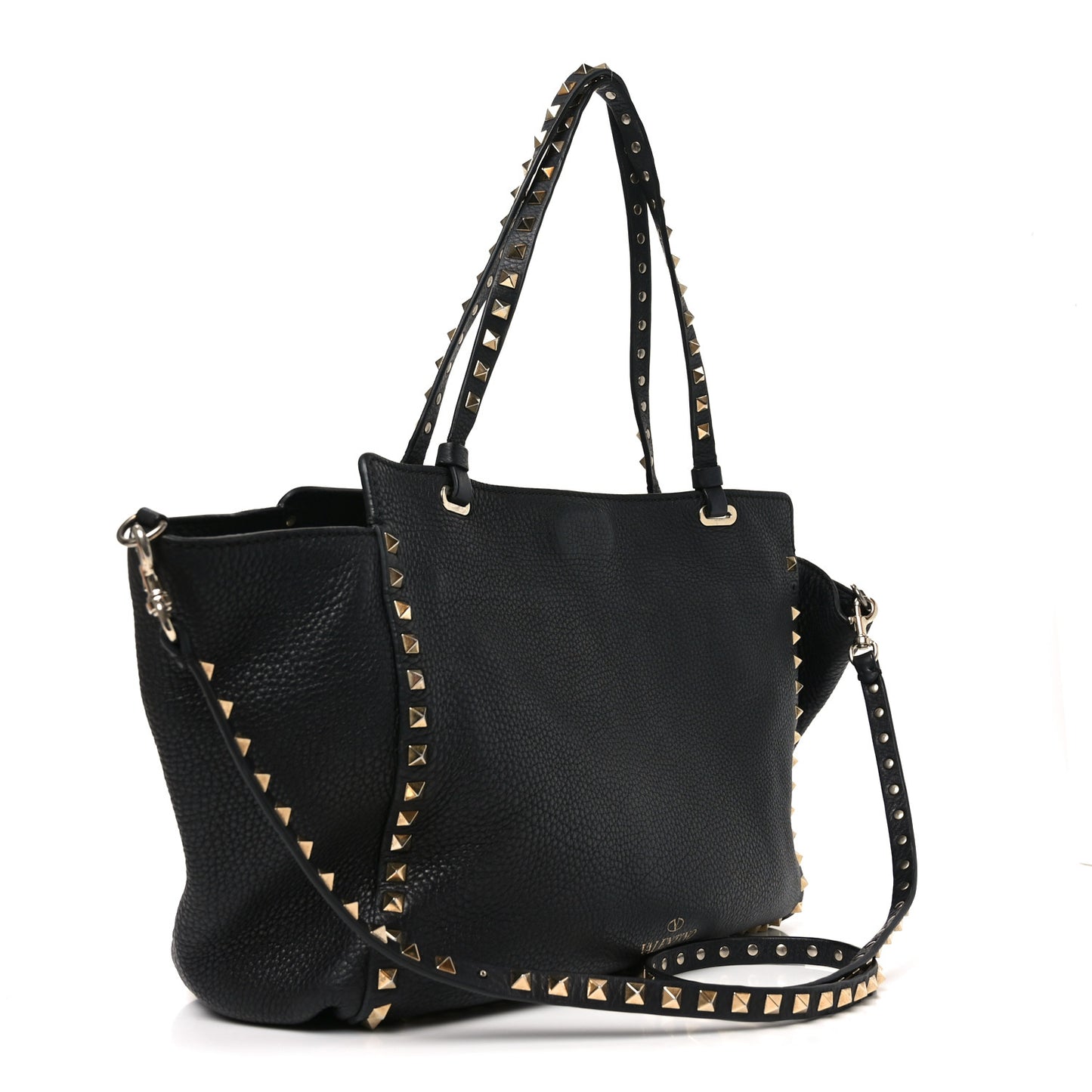 Pebbled Calfskin Medium Rockstud Tote Black