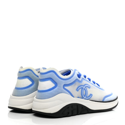 Chanel Calfskin Mesh Lyrca Womens Logo Sneakers 39 White Blue 4 of 8