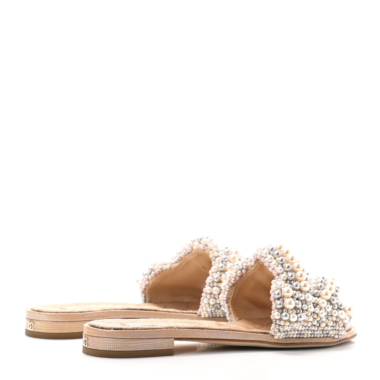 Fantasy Calfskin Pearl Cord CC Mules 35.5 Ivory