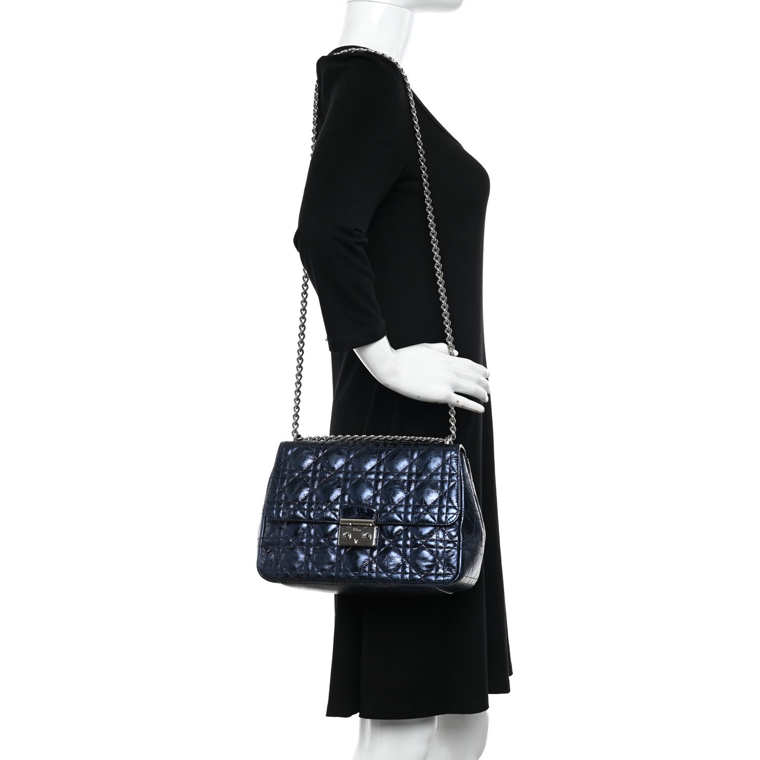 Christian Dior Metallic Calfskin Large Miss Dior Flap Marine 2 of 10